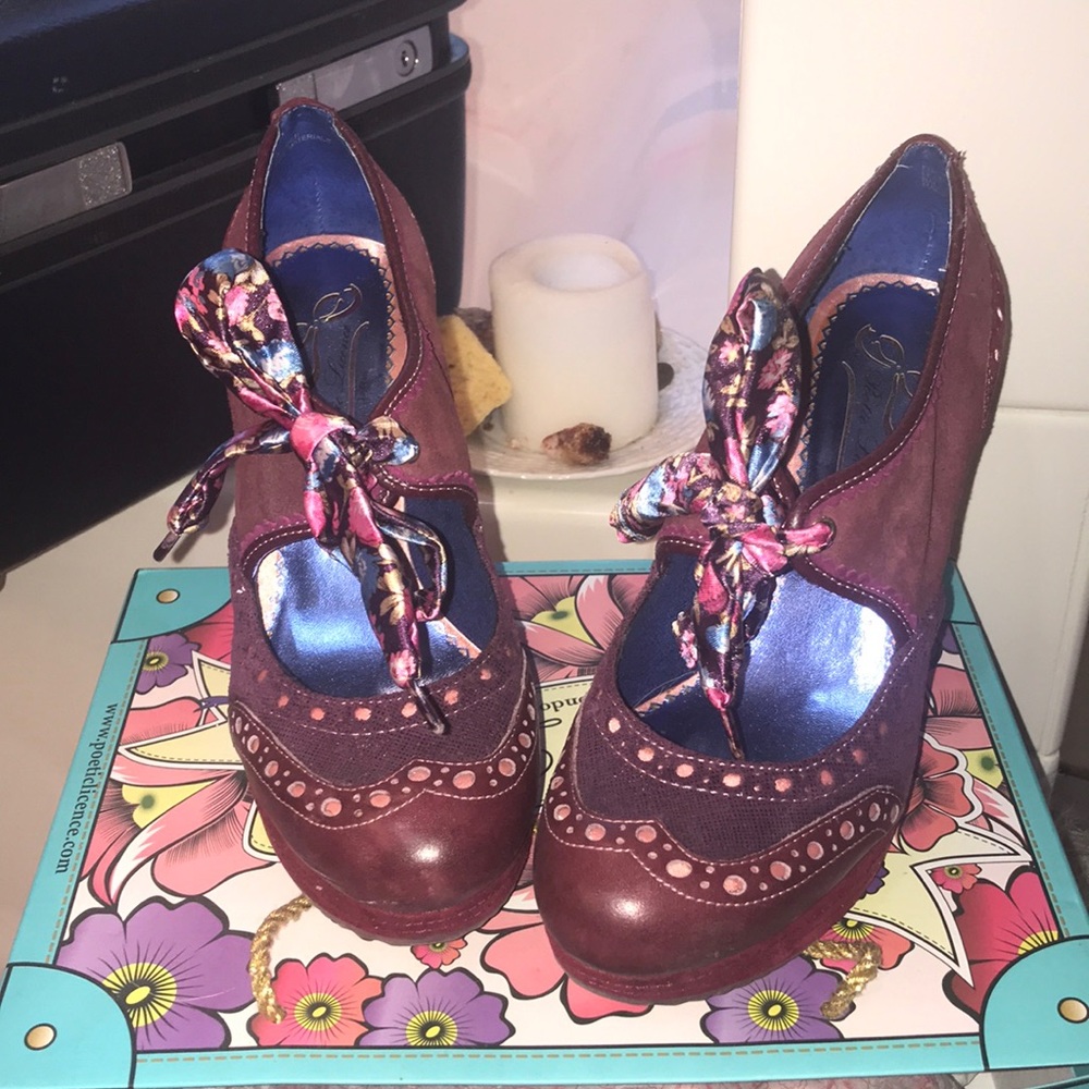 Poetic License London burgundy platform heels